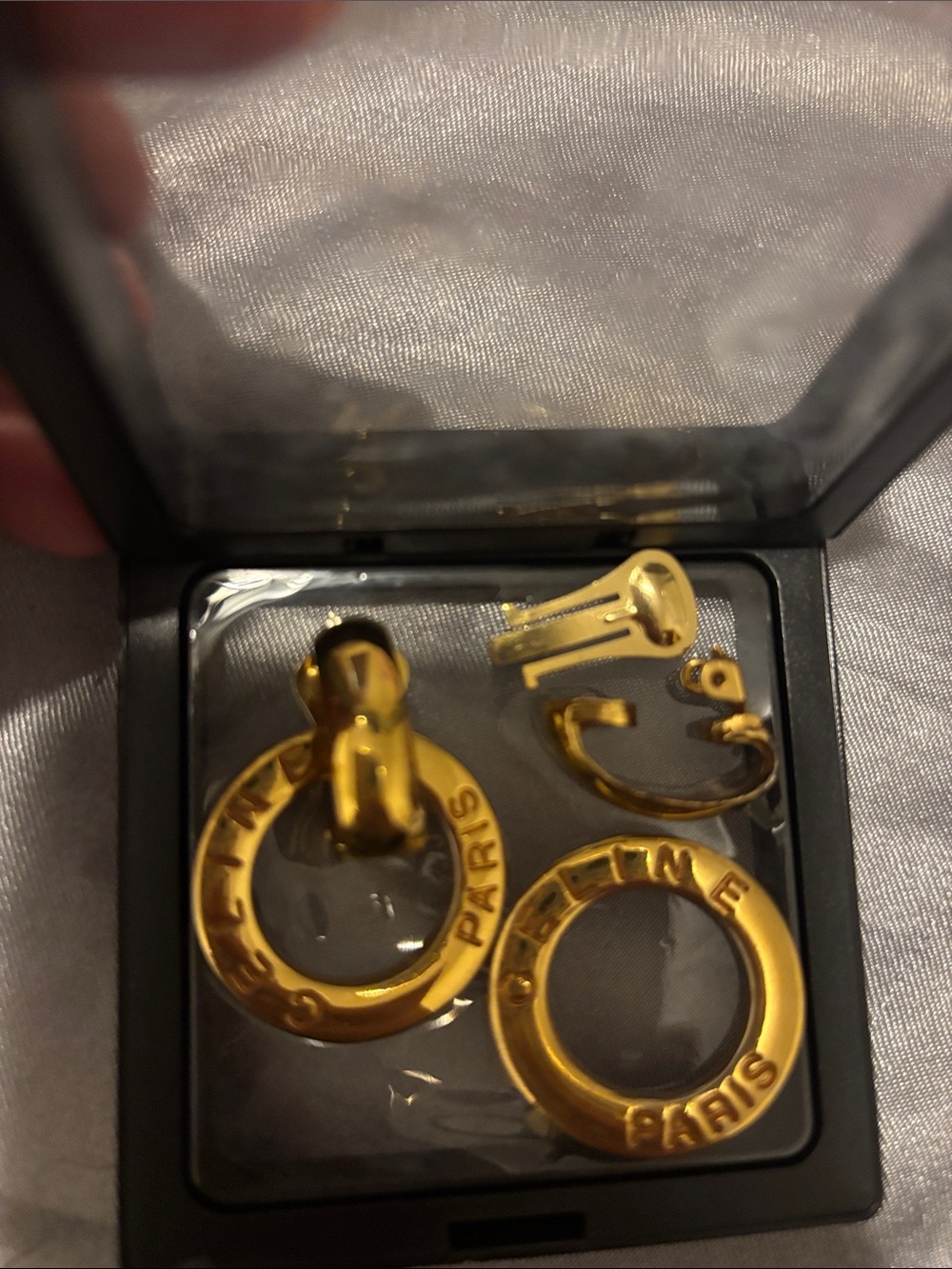 Celine Gold Hoop Logo Clip-On Earrings